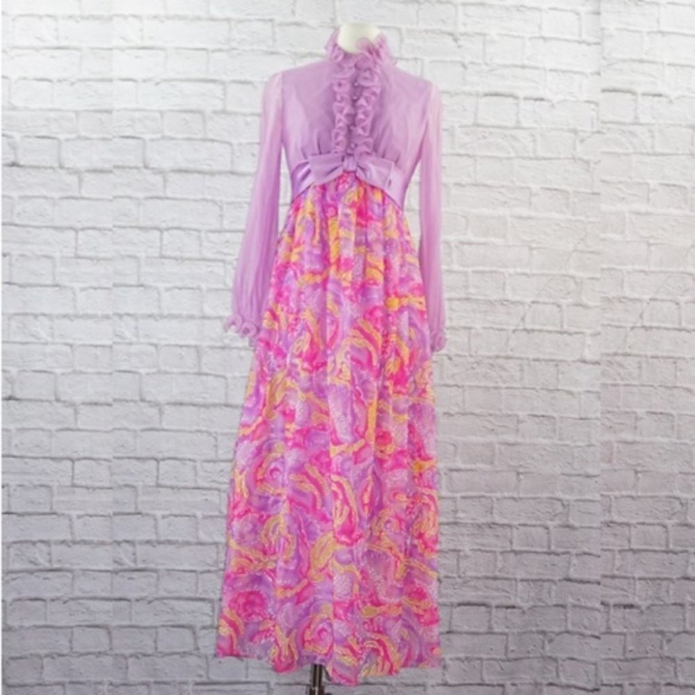 Vintage 70s Regency Maxi Dress Gown